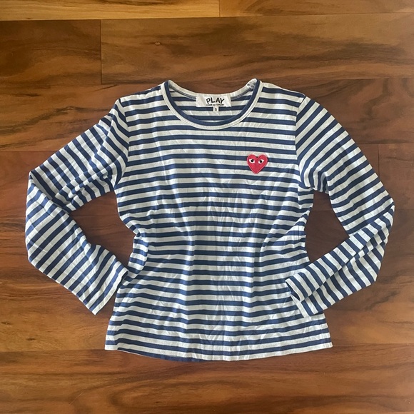 Comme des Garcons Navy and White Striped Long Sleeve Tee - Picture 2 of 6